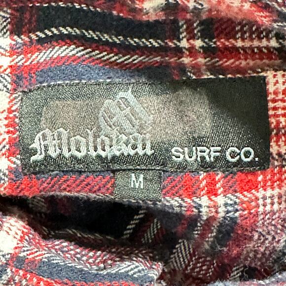 Molokai Button Up Shirt Mens Size M Red Blue White Plaid Long Sleeve PILLING - Picture 7 of 8